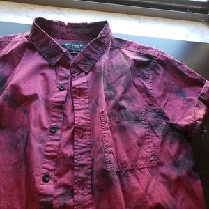 red acid wash button up